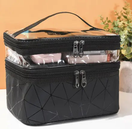 Multifunctional Double Transparent Cosmetic Bag for Travel