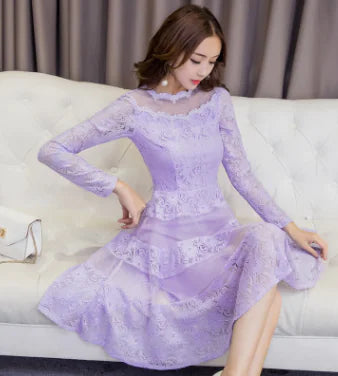 Long Sleeve Dress, Tulle Skirt, Lace A-Line Dress