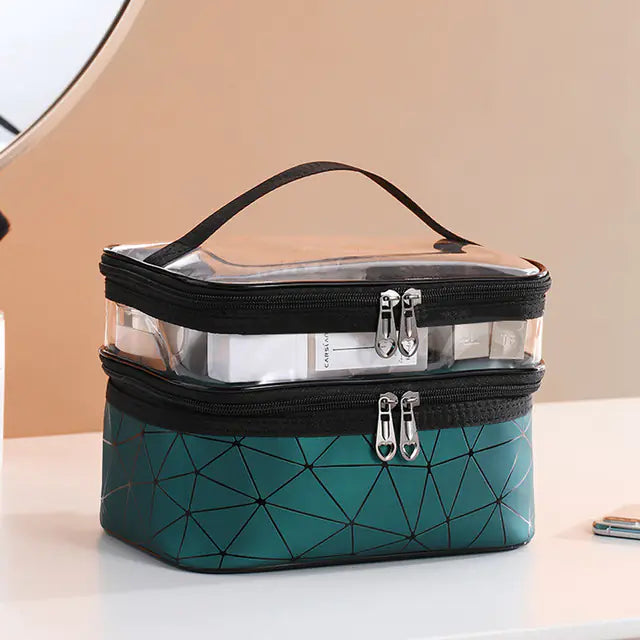 Multifunctional Double Transparent Cosmetic Bag for Travel