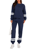 PRETTYGARDEN 2 Piece Lounge Sets for Women Fall Travel Outfits Track Suits Matching Airport Loungewear Clothing (Striped NavyLarge)