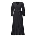 V-neck Long Sleeve Pleated A-Line Dress