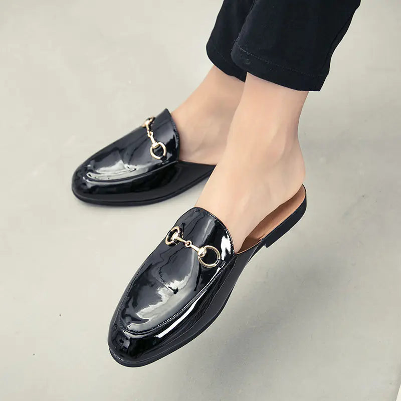 Men's Bright Leather Summer Semi-Slipper Sandals