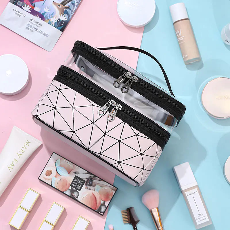Multifunctional Double Transparent Cosmetic Bag for Travel