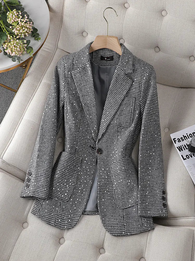 "Asymmetrical Loose Suit Jacket with Plaid Bow for Women"