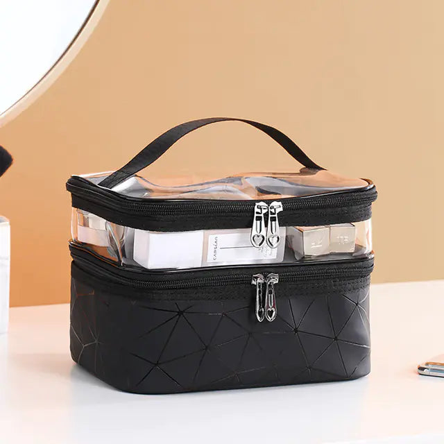 Multifunctional Double Transparent Cosmetic Bag for Travel