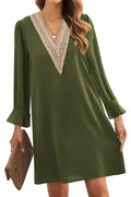 JOCAFIYE Summer Dresses for Women Long Sleeve V Neck Dress Casual Dresses for Women Army Green M