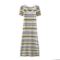 Womens Long Sleeve Knitted Striped U-Neck Dress