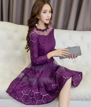 Long Sleeve Dress, Tulle Skirt, Lace A-Line Dress